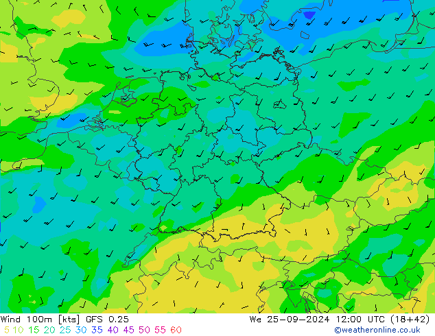 Viento 100m GFS 0.25 mié 25.09.2024 12 UTC