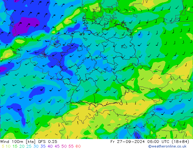 Wind 100m GFS 0.25 Fr 27.09.2024 06 UTC