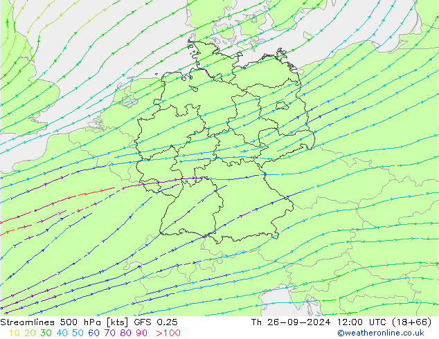 Stroomlijn 500 hPa GFS 0.25 do 26.09.2024 12 UTC