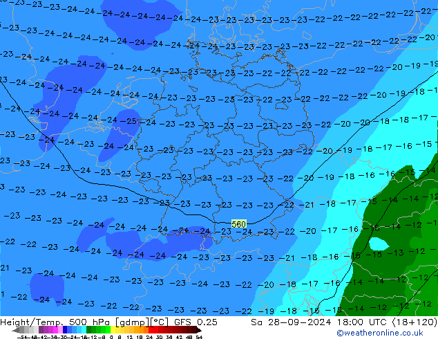 Z500/Rain (+SLP)/Z850 GFS 0.25 сб 28.09.2024 18 UTC