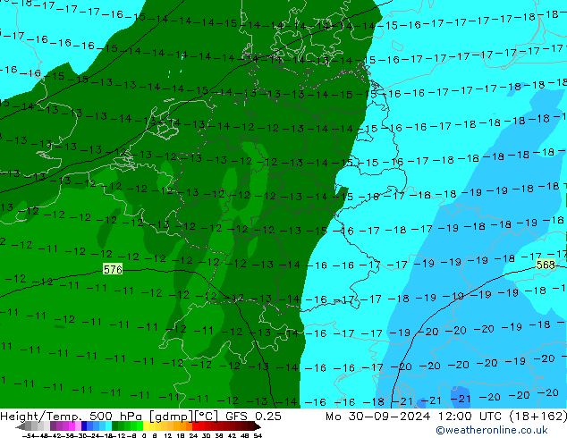 Z500/Rain (+SLP)/Z850 GFS 0.25 пн 30.09.2024 12 UTC