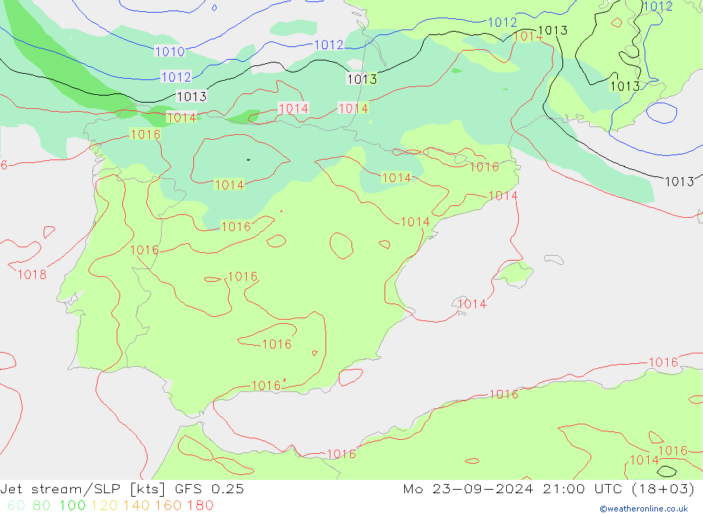 Polarjet/Bodendruck GFS 0.25 Mo 23.09.2024 21 UTC