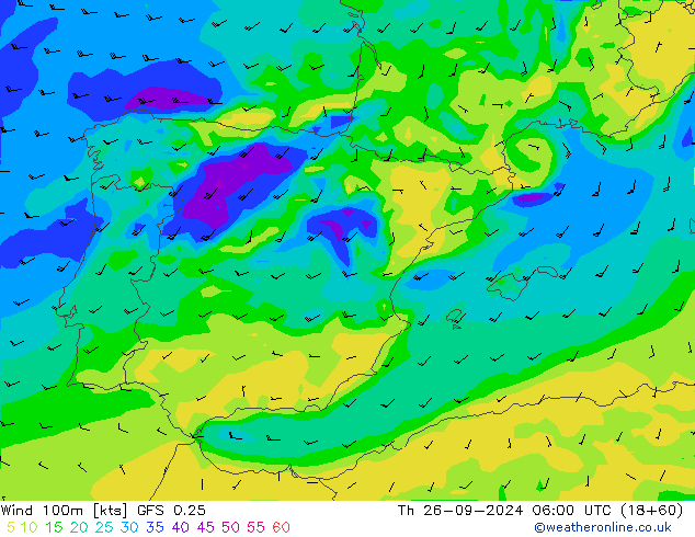 Wind 100m GFS 0.25 Th 26.09.2024 06 UTC