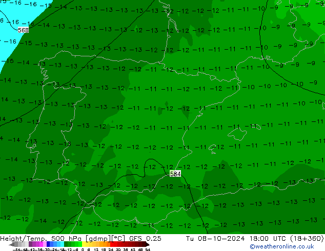 Z500/Rain (+SLP)/Z850 GFS 0.25 mar 08.10.2024 18 UTC