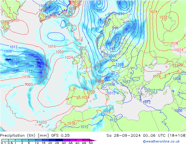 Z500/Rain (+SLP)/Z850 GFS 0.25 sáb 28.09.2024 06 UTC