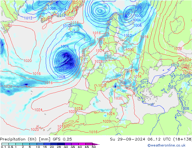 Z500/Yağmur (+YB)/Z850 GFS 0.25 Paz 29.09.2024 12 UTC