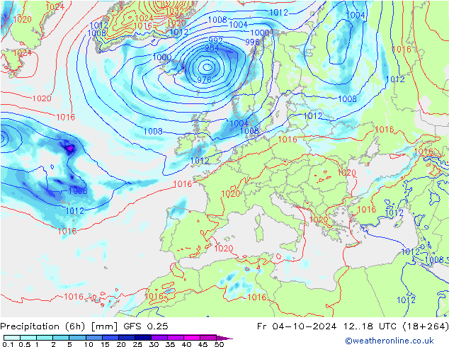 Z500/Rain (+SLP)/Z850 GFS 0.25 Fr 04.10.2024 18 UTC