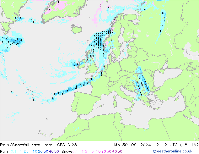 Rain/Snowfall rate GFS 0.25 Seg 30.09.2024 12 UTC