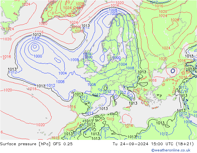 Pressione al suolo GFS 0.25 mar 24.09.2024 15 UTC