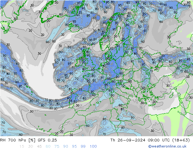 RH 700 hPa GFS 0.25 Th 26.09.2024 09 UTC