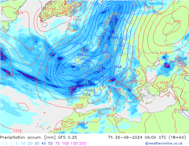 Precipitation accum. GFS 0.25 gio 26.09.2024 06 UTC