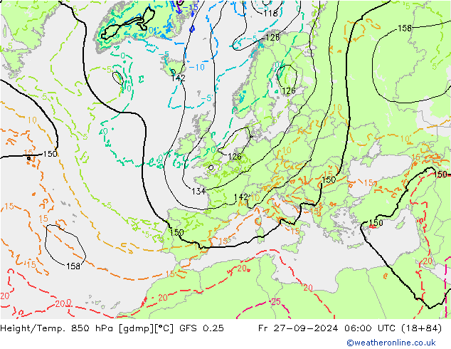 Yükseklik/Sıc. 850 hPa GFS 0.25 Cu 27.09.2024 06 UTC