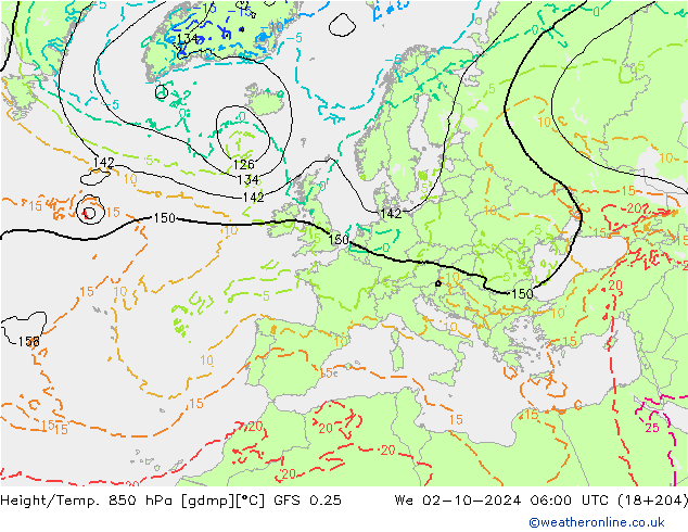 Height/Temp. 850 hPa GFS 0.25 St 02.10.2024 06 UTC