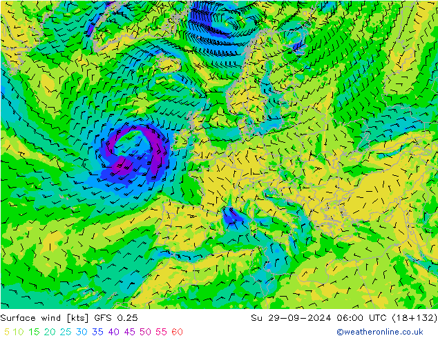 Viento 10 m GFS 0.25 dom 29.09.2024 06 UTC