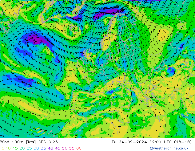 Wind 100m GFS 0.25 Tu 24.09.2024 12 UTC