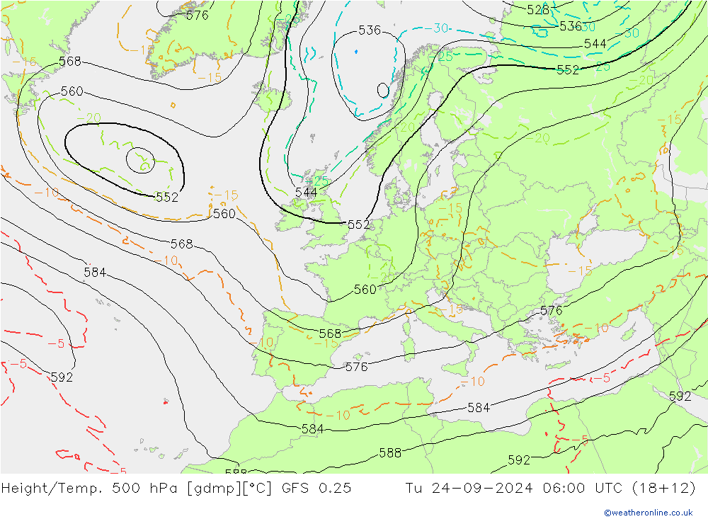 Z500/Rain (+SLP)/Z850 GFS 0.25 Tu 24.09.2024 06 UTC