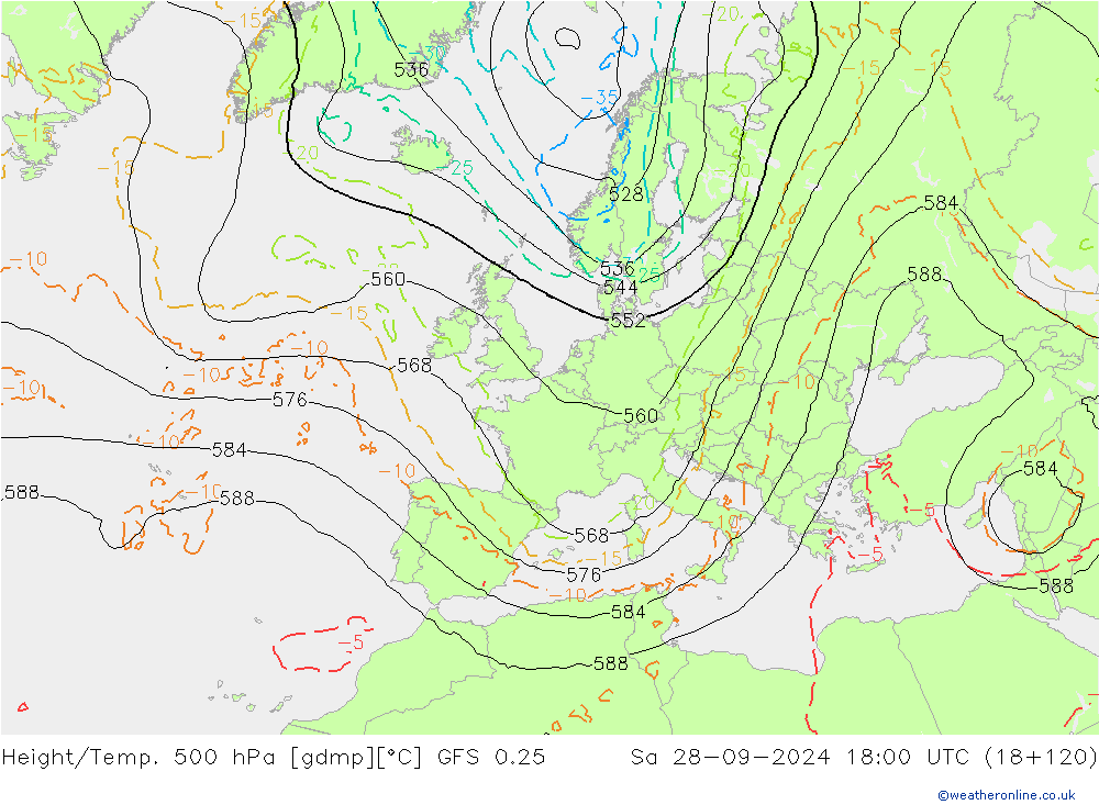 Z500/Yağmur (+YB)/Z850 GFS 0.25 Cts 28.09.2024 18 UTC