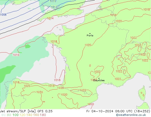 Jet stream GFS 0.25 Sex 04.10.2024 06 UTC