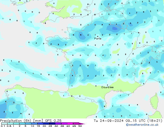 Z500/Rain (+SLP)/Z850 GFS 0.25 вт 24.09.2024 15 UTC