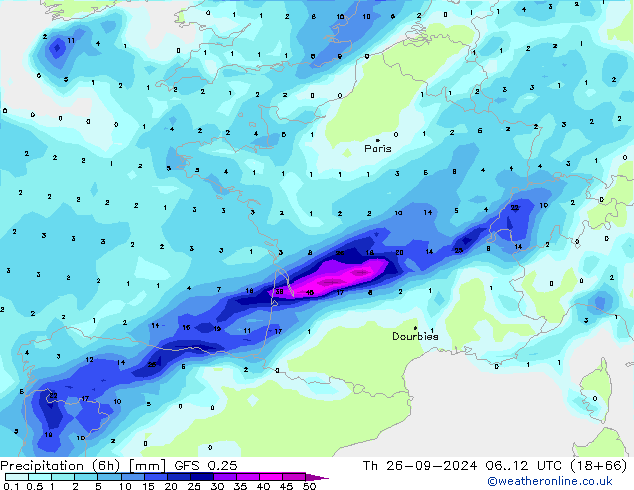 Z500/Regen(+SLP)/Z850 GFS 0.25 do 26.09.2024 12 UTC