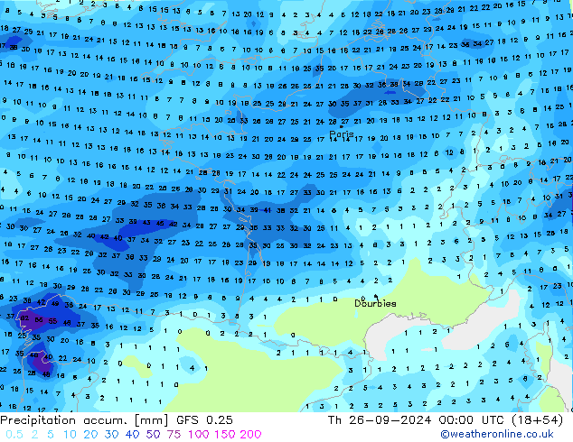 Précipitation accum. GFS 0.25 jeu 26.09.2024 00 UTC