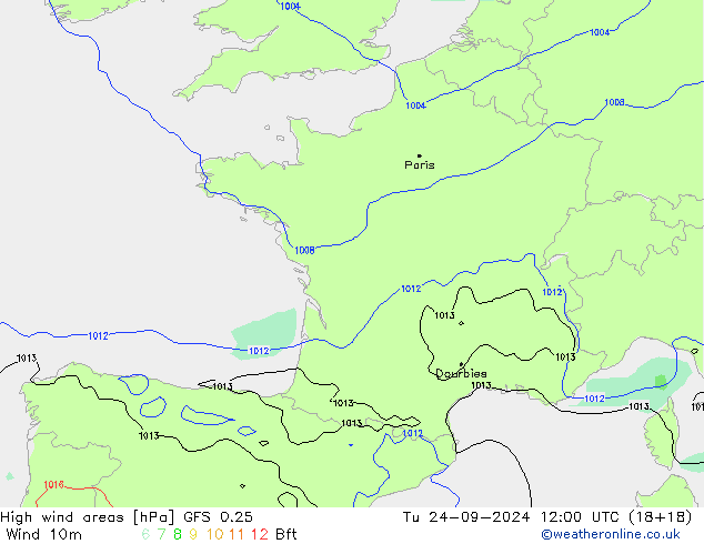 High wind areas GFS 0.25 Tu 24.09.2024 12 UTC