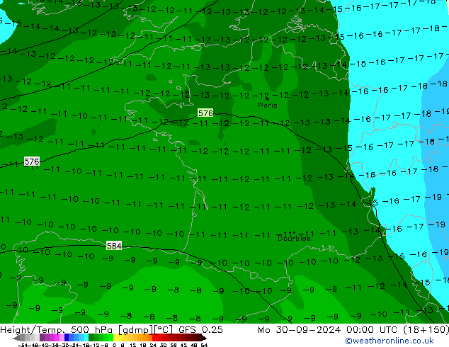 Z500/Rain (+SLP)/Z850 GFS 0.25 Mo 30.09.2024 00 UTC