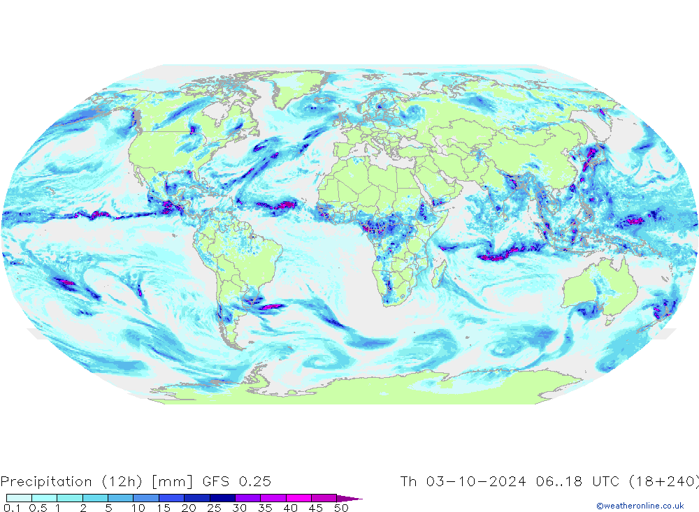 Precipitazione (12h) GFS 0.25 gio 03.10.2024 18 UTC