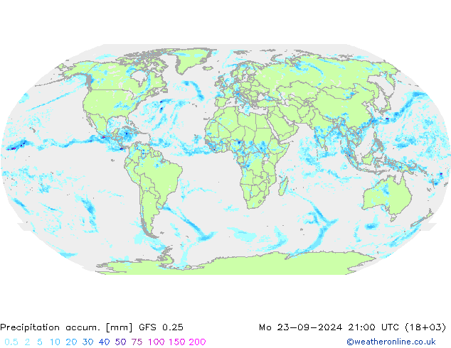 Precipitation accum. GFS 0.25 Mo 23.09.2024 21 UTC