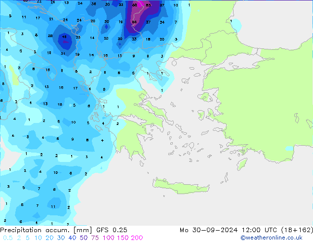 Précipitation accum. GFS 0.25 lun 30.09.2024 12 UTC