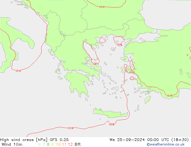 High wind areas GFS 0.25  25.09.2024 00 UTC