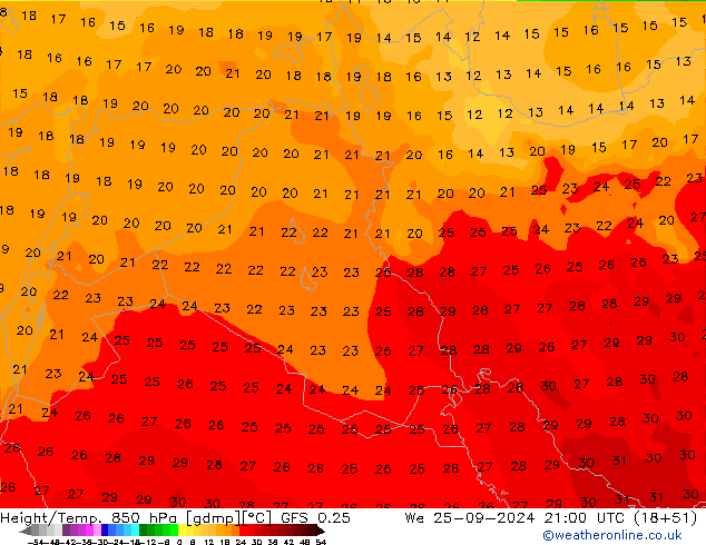 Z500/Rain (+SLP)/Z850 GFS 0.25 mié 25.09.2024 21 UTC