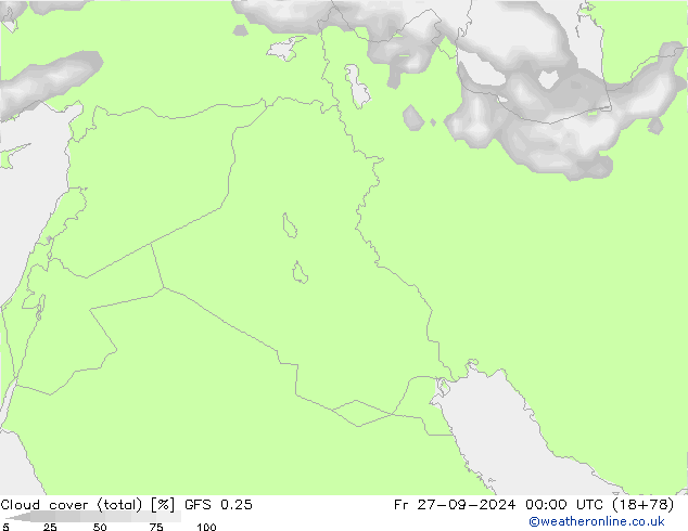 Bewolking (Totaal) GFS 0.25 vr 27.09.2024 00 UTC