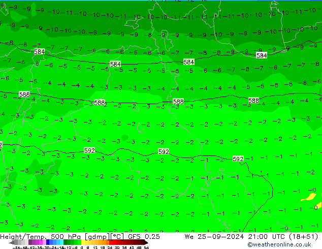 Z500/Rain (+SLP)/Z850 GFS 0.25 mié 25.09.2024 21 UTC