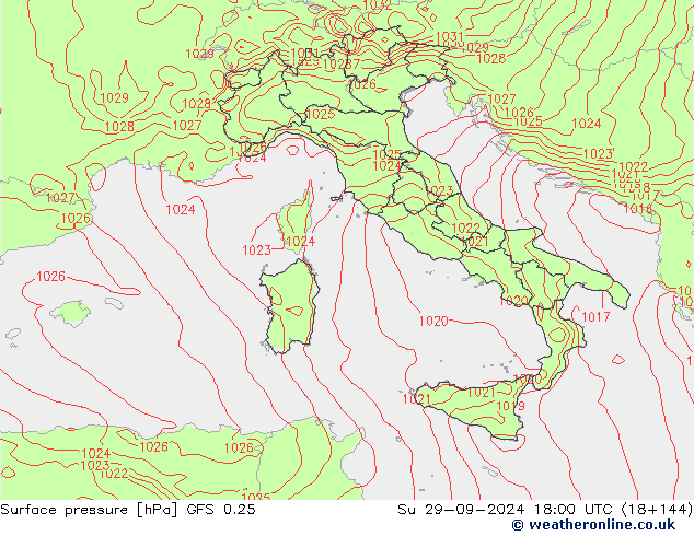 GFS 0.25: Dom 29.09.2024 18 UTC