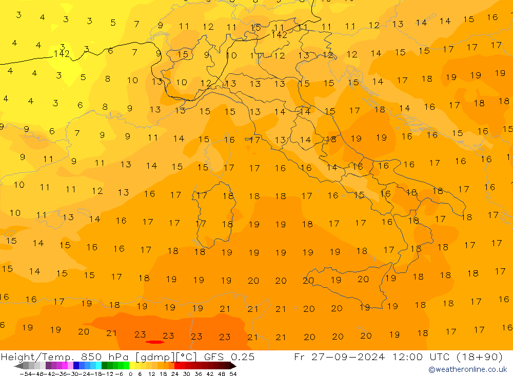 Z500/Rain (+SLP)/Z850 GFS 0.25  27.09.2024 12 UTC