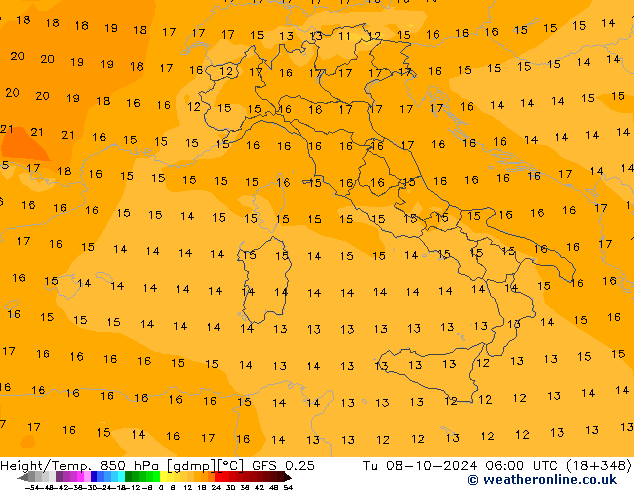 Z500/Rain (+SLP)/Z850 GFS 0.25 Ter 08.10.2024 06 UTC