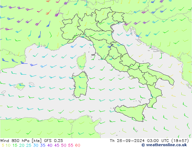 wiatr 850 hPa GFS 0.25 czw. 26.09.2024 03 UTC