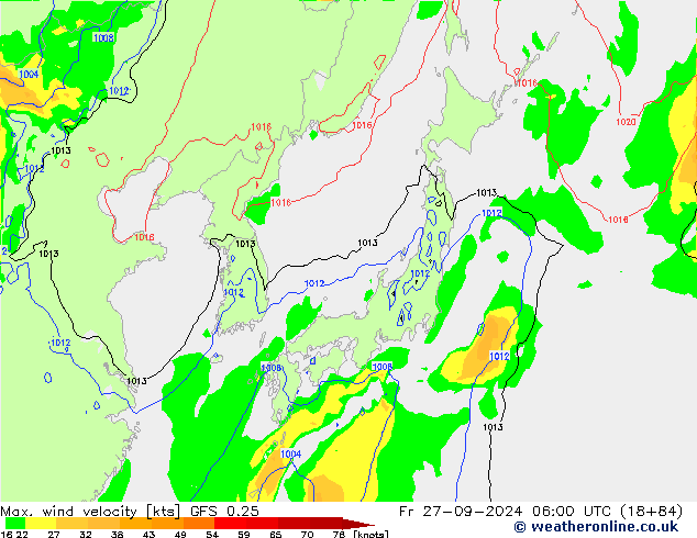 Max. wind velocity GFS 0.25 пт 27.09.2024 06 UTC