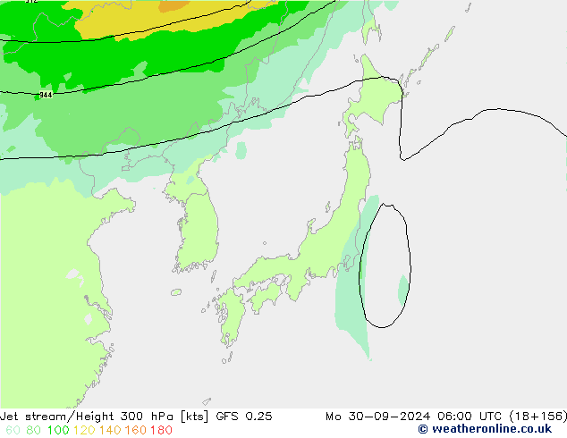 Jet stream/Height 300 hPa GFS 0.25 Mo 30.09.2024 06 UTC