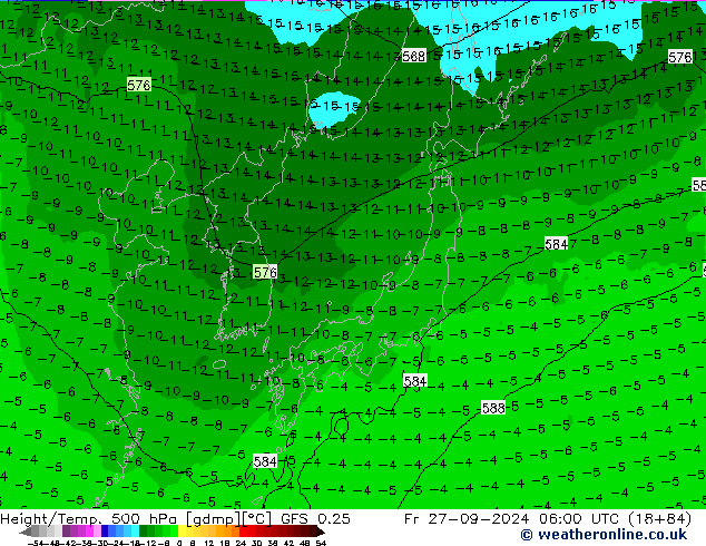 Z500/Rain (+SLP)/Z850 GFS 0.25 Fr 27.09.2024 06 UTC