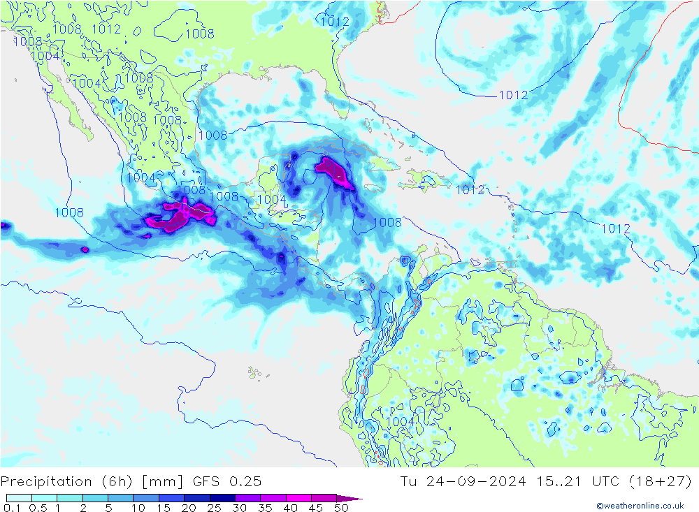 Z500/Rain (+SLP)/Z850 GFS 0.25 Tu 24.09.2024 21 UTC