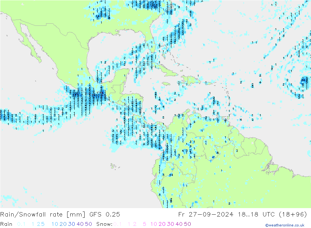 Rain/Snowfall rate GFS 0.25 Pá 27.09.2024 18 UTC