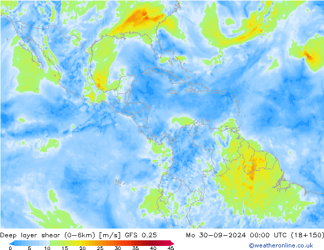 Deep layer shear (0-6km) GFS 0.25 Seg 30.09.2024 00 UTC