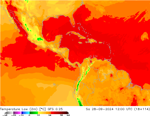 Minumum Değer (2m) GFS 0.25 Cts 28.09.2024 12 UTC