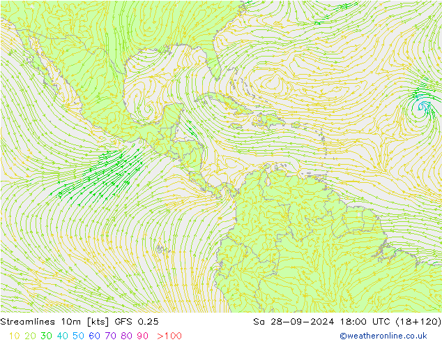 Streamlines 10m GFS 0.25 So 28.09.2024 18 UTC