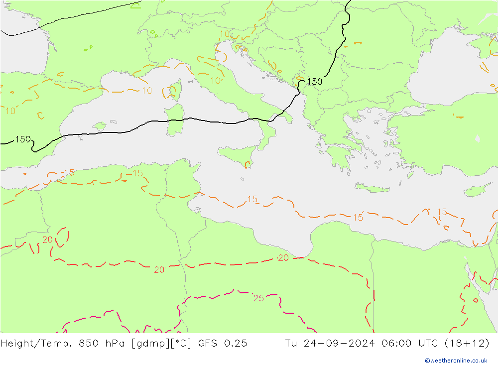 Z500/Rain (+SLP)/Z850 GFS 0.25 Út 24.09.2024 06 UTC