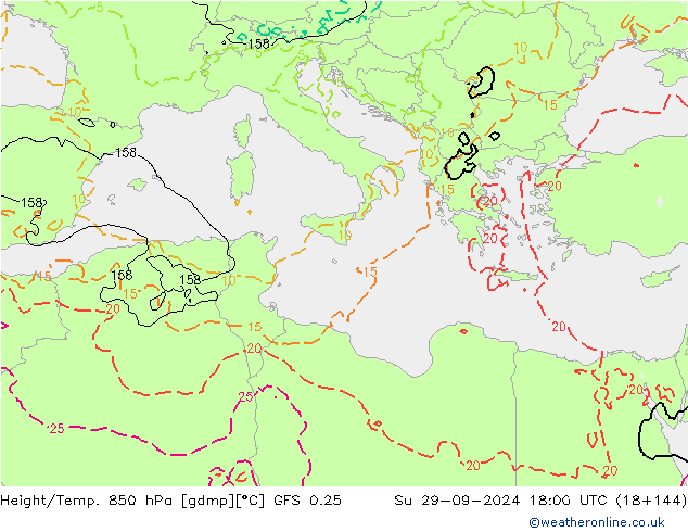 Height/Temp. 850 hPa GFS 0.25 Su 29.09.2024 18 UTC