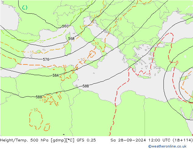 Z500/Rain (+SLP)/Z850 GFS 0.25 сб 28.09.2024 12 UTC