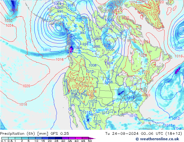 Z500/Rain (+SLP)/Z850 GFS 0.25  24.09.2024 06 UTC